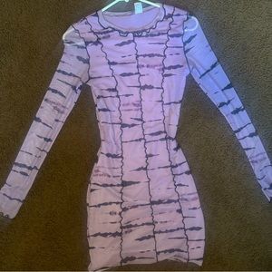 Divided Long Sleeve Purple Bodycon Dress